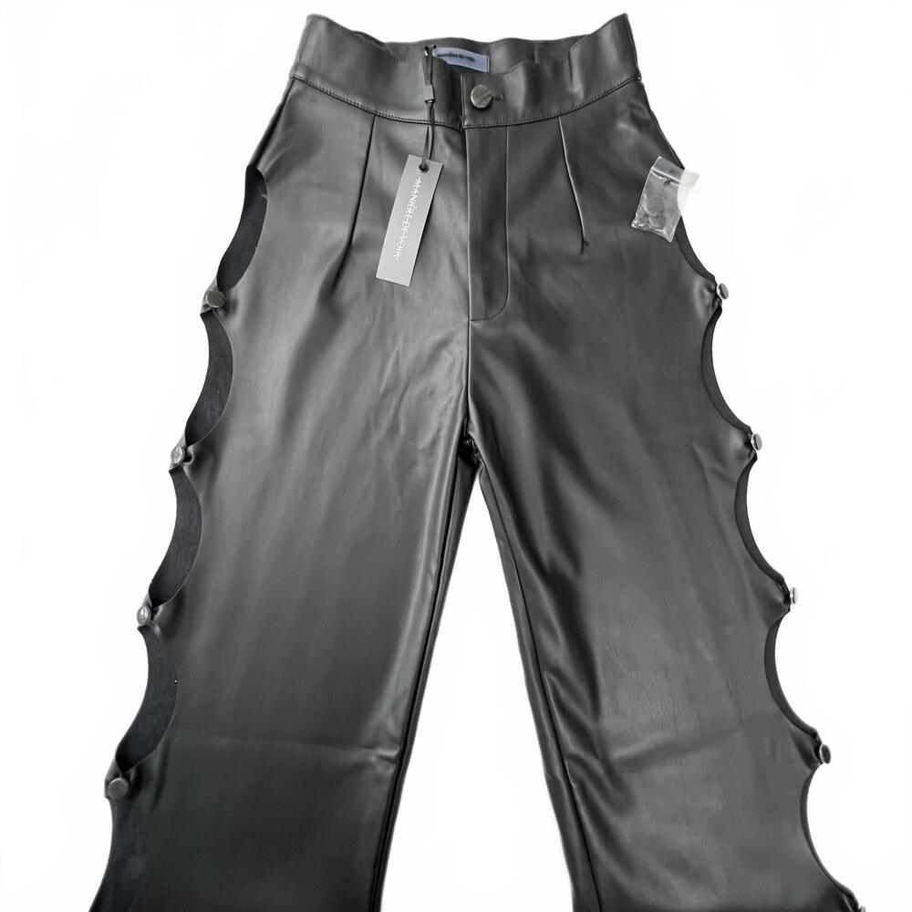 Maniere De Voir Vegan Leather Pants Womens 2 Black Cut Out High Waist NWT - Picture 6 of 9